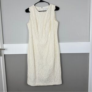 Calvin Klein Sleeveless Lace Shift Dress Size 8 Cream Business Knee Length